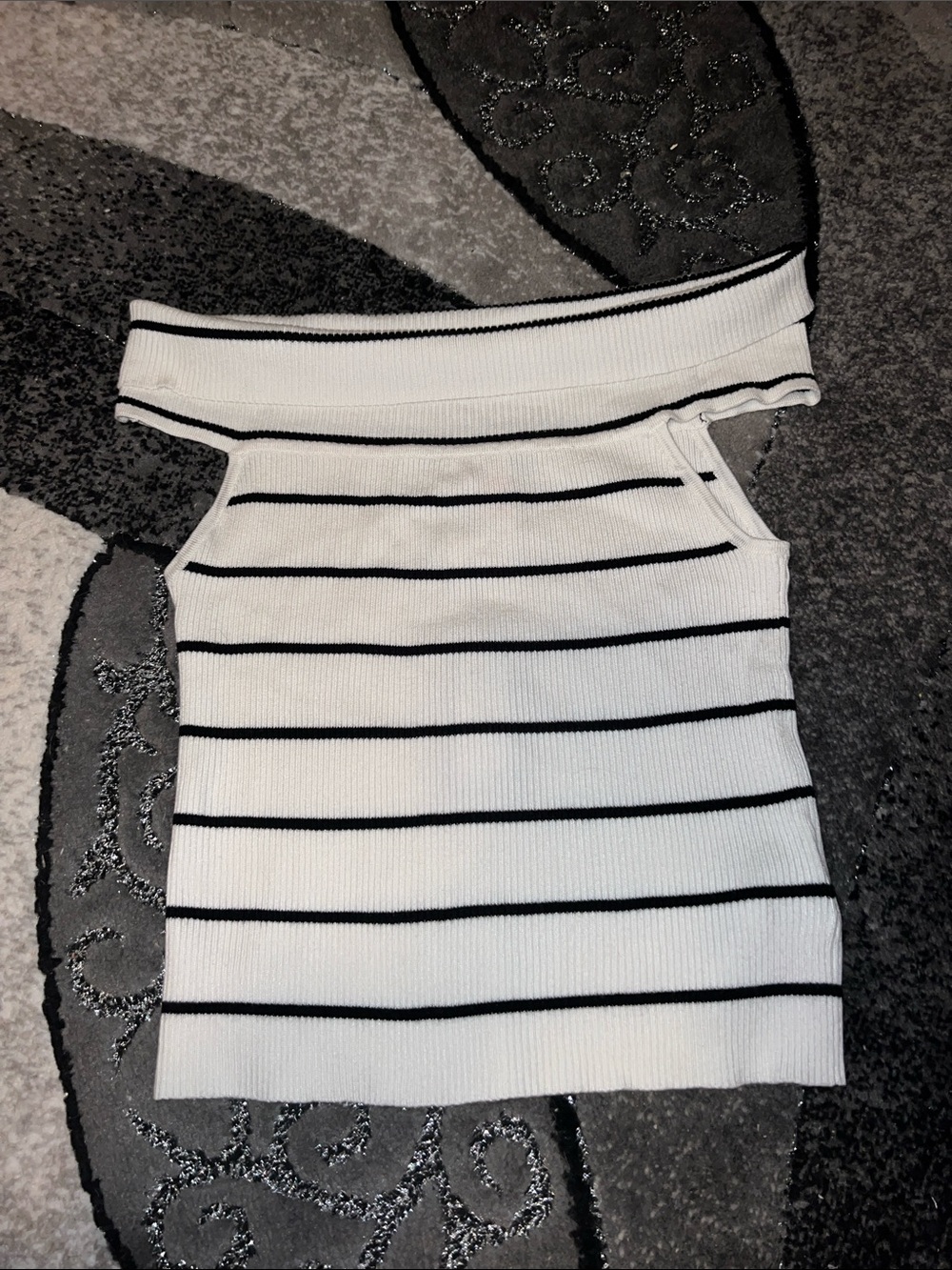 NWT Vero Moda White One-Shoulder Ribbed Top with Black Stripes